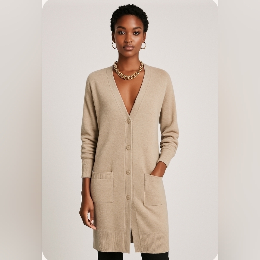 Diane Von Furstenberg DVF Longline Cardigan Jacket Sweater Metallic Size L